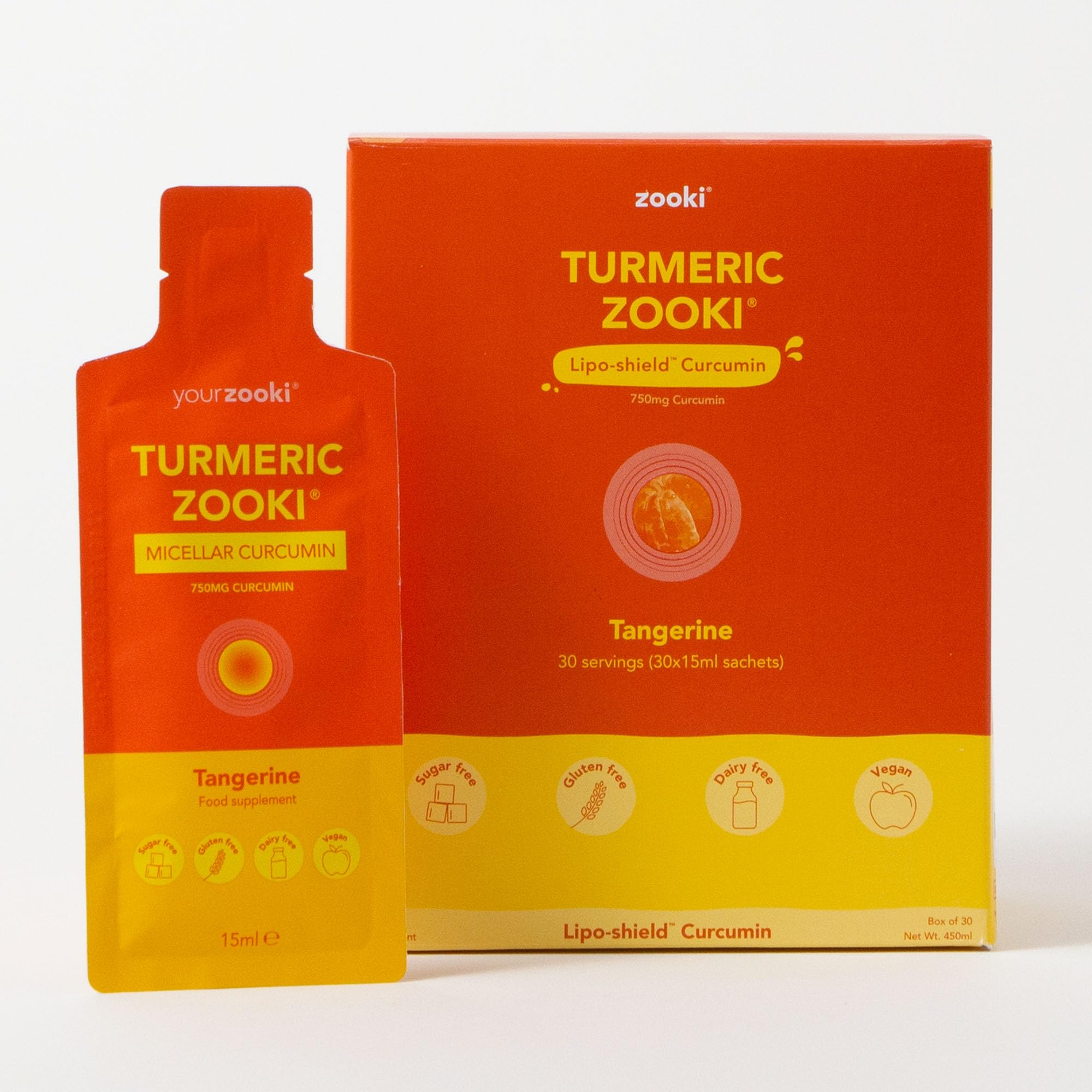 Zooki 750mg Liposomal Curcumin from Turmeric Liquid Sachets | 4X Higher Absorption | Vegan, Allergen Free, Natural Ingredients | (Tangerine Flavour, 30 Servings)