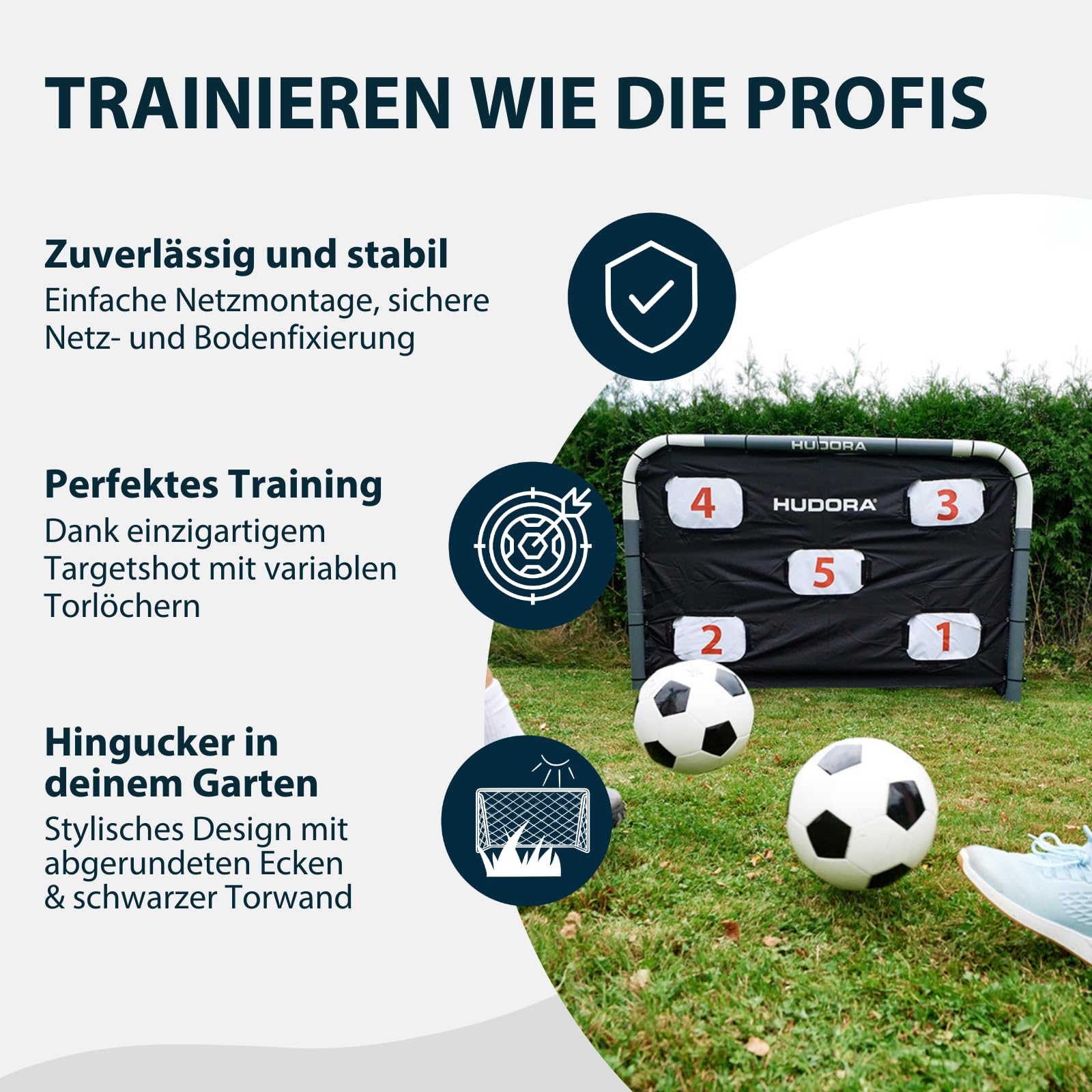 HUDORA Fußballtor RoCo mit Torwand (2-in-1) – Flexibles Targetshot-System – wetterfest, klappbar & stabil – für Kinder und Erwachsene – inkl. Punktzähler und variablen Zielöffnungen