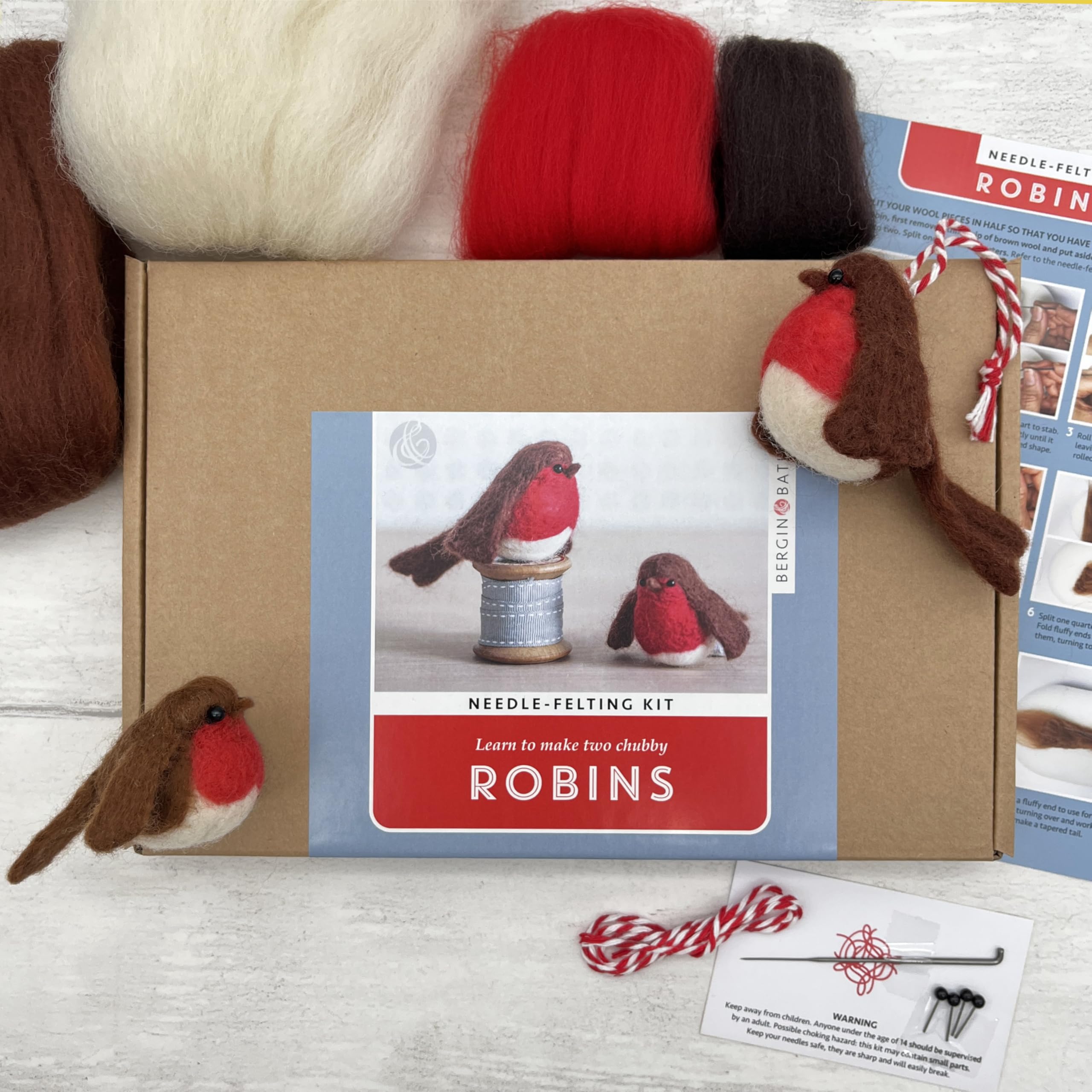 Bergin & Bath Needle Felting Kit - Robins. Christmas Craft kit for Adults and Teens. Stocking Filler idea. Craft Gifts for Bird l and Christmas Lovers