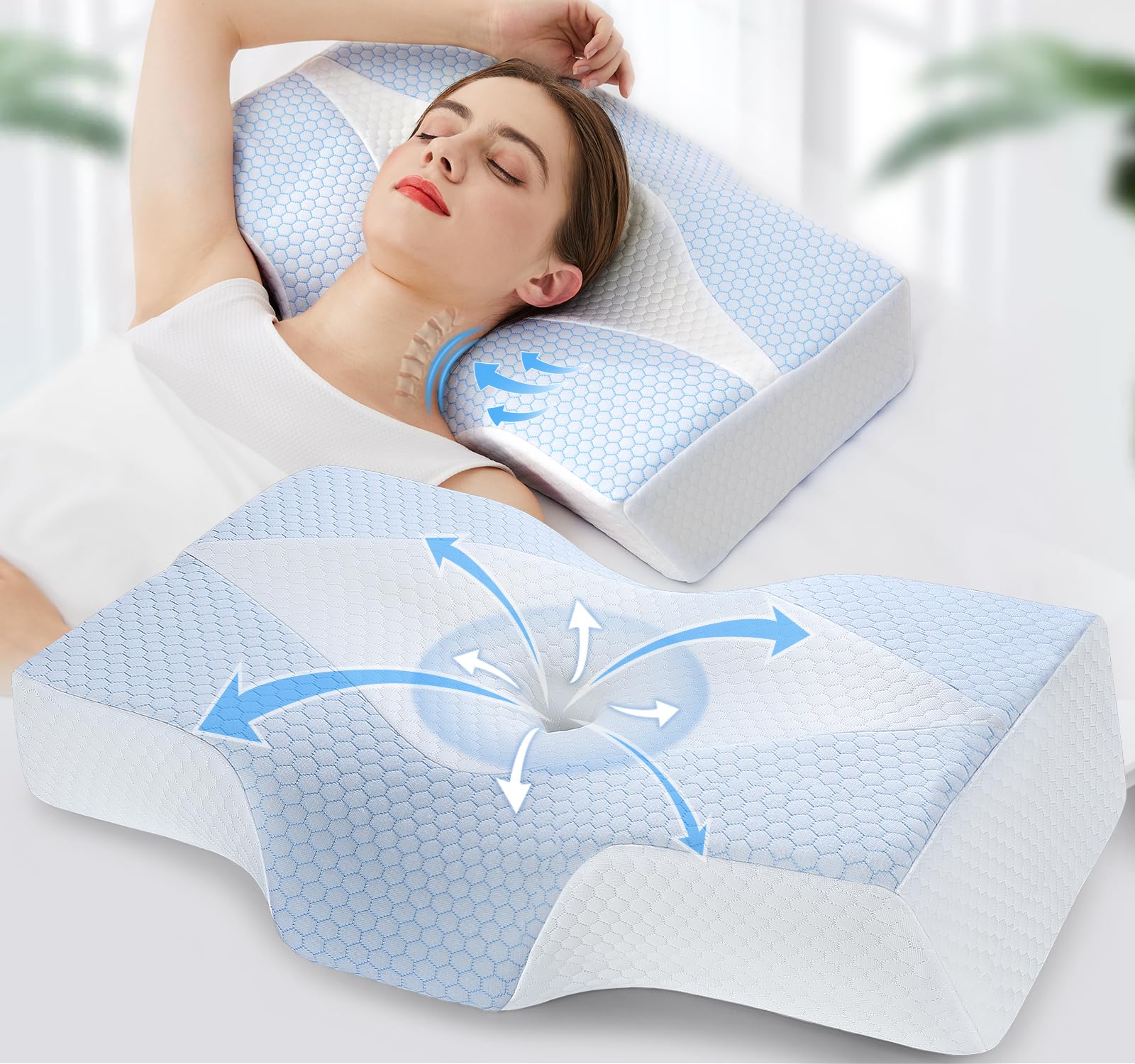 Hypuno Kühlendes Memory Foam Nackenkissen für Rücken- und Bauchschläfer - Ergonomisch für Nackenschmerzen - Orthopädisch