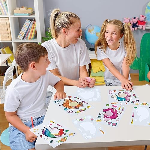 Miniatura 5 de Mocoosy 48 calcomanías de unicornio para niñas de 4 a 6 años, recuerdos de fiesta de unicornio para niños de 3 a 5 años, haz tu propia cara, hojas