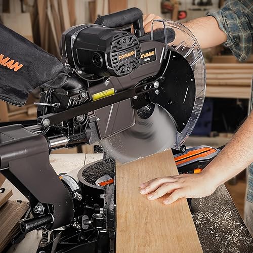 Miniatura 7 de DOVAMAN Sierra ingletadora de doble bisel de 12 pulgadas, sierra ingletadora deslizante compuesta, funcionamiento ambidiestro, 3800RPM, capacidad de