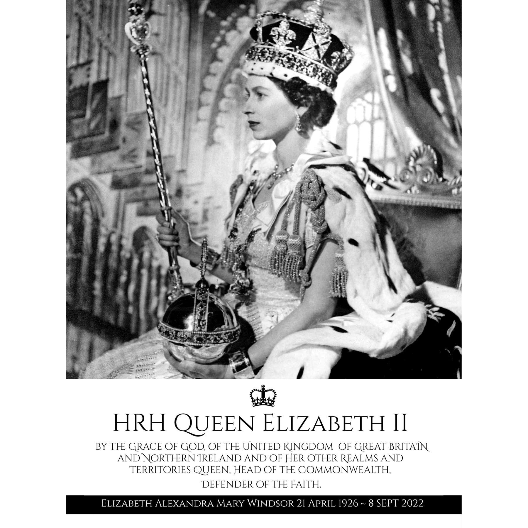 Artery8 HRH Queen Elizabeth II Coronation Portrait Commemorative Large XL Wall Art Canvas Print