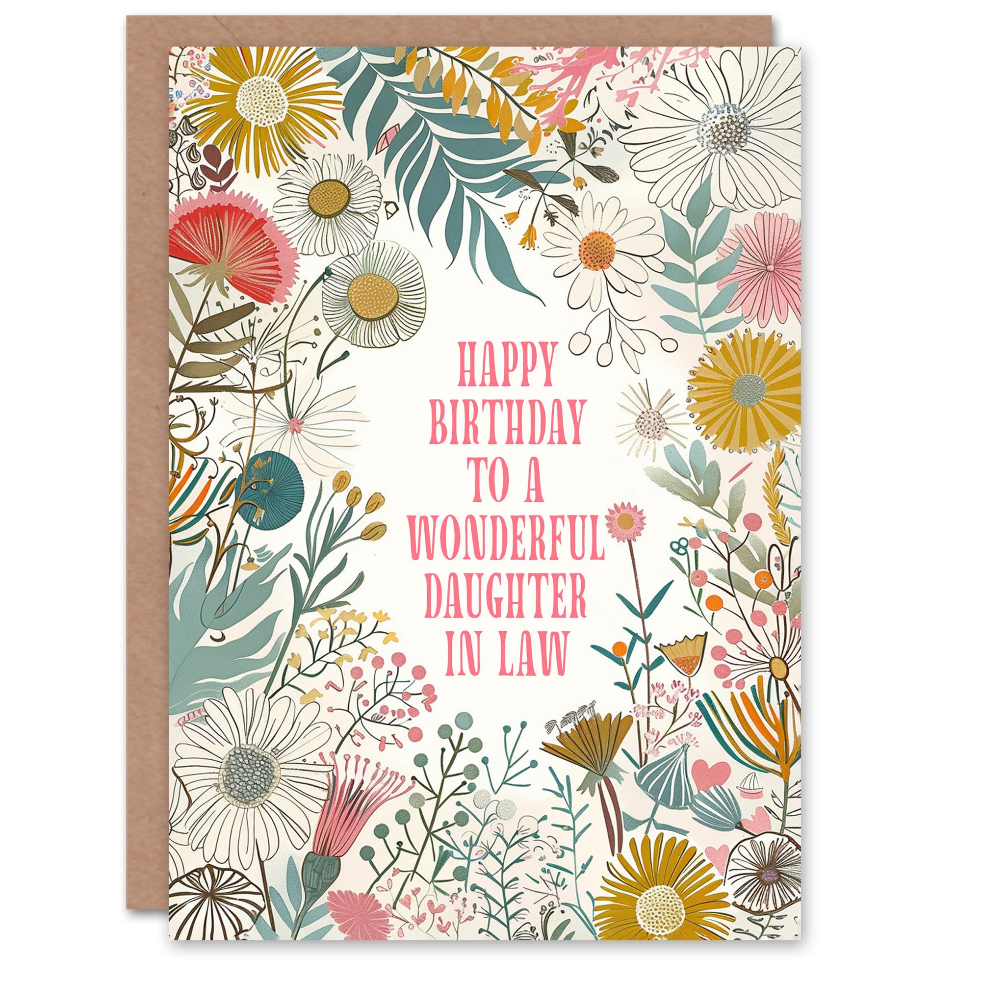 Artery8 Daughter In Law Happy Birthday Card Modern Floral Wildflower Boho Elegant Botanical For Her Greeting Card