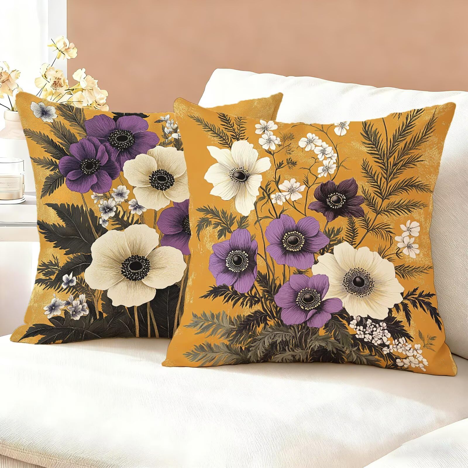 Pomarańczowe poszewki na poduszki 80 cm x 80 cm, 2 szt., kwiatowe poszewki na poduszki, aksamitne, dwustronne, trwałe, można prać w pralce, do salonu, odświeżające, idealne prezenty do dekoracji domu