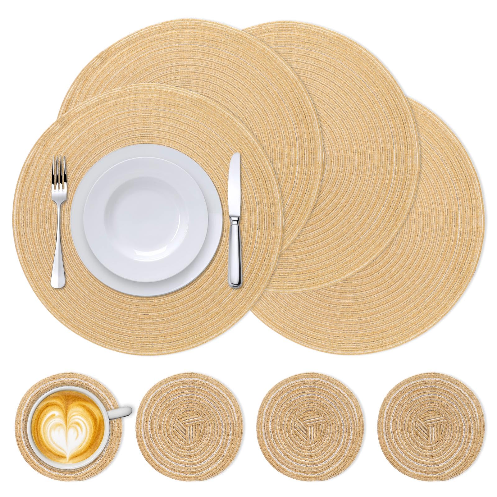 Sets de table ronds antidérapants kaki contre les rayures de vaisselle