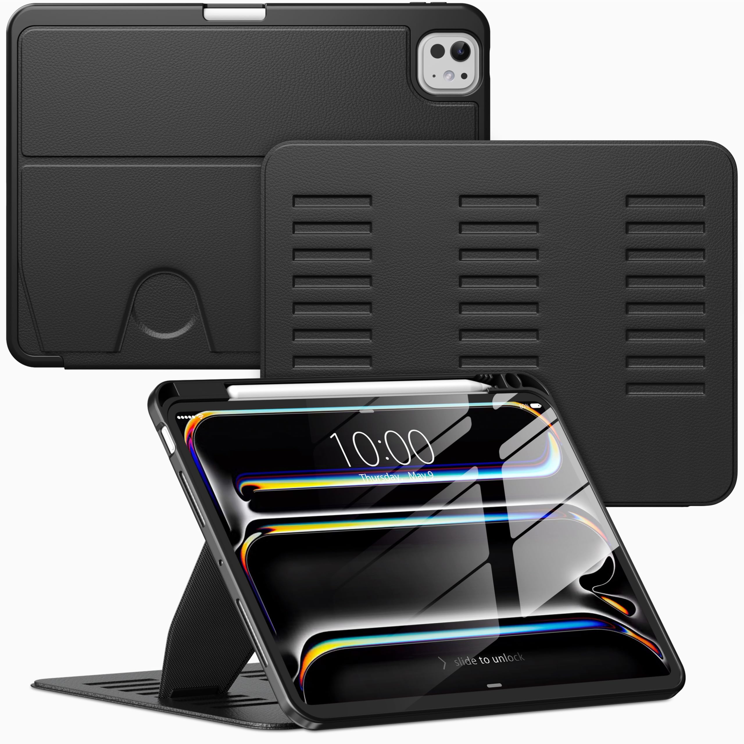 VIKESI Case for iPad Pro 11 inch (M5/M4) 2025/2024,Multiple Angles Magnetic Stand Cover,Shockproof Back,Pencil Holder,and Auto Sleep/Wake,Black