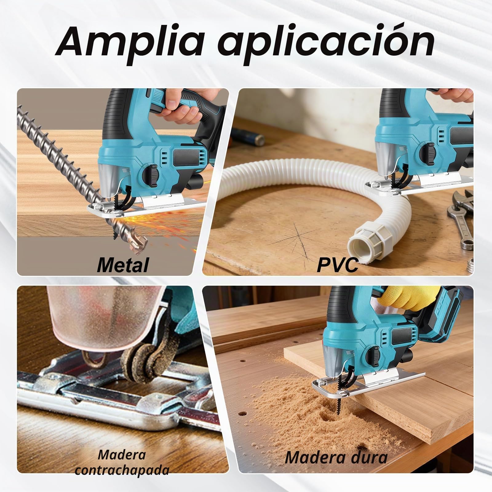 Sierra de calar inalámbrica, sierra de calar eléctrica con 2 baterías de 2,0 Ah, carrera de 24 mm, cortes a inglete ±45° y LED, sierra de calar eléctrica para madera, metal, plástico, compatible con b