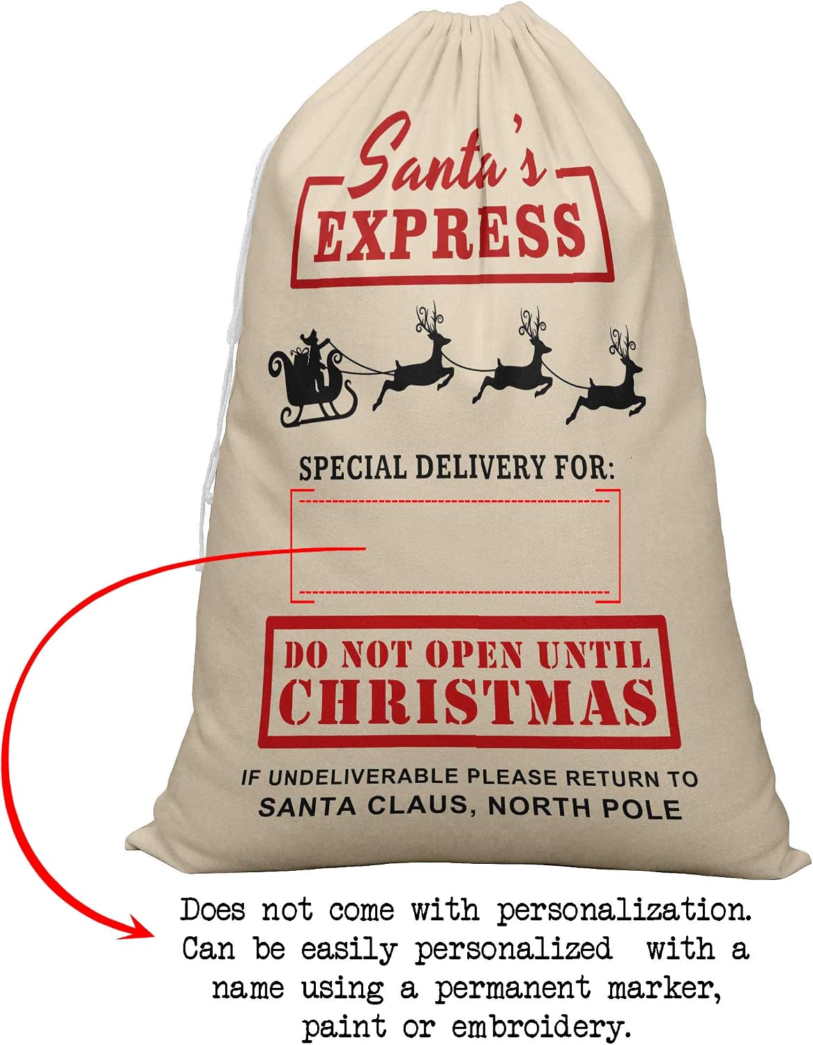 Printtoo Large Drawstring Canvas Bag Christmas Sack Bags Santa Gift Sack Custom Party Favor 2 Pcs 27x20 Inch
