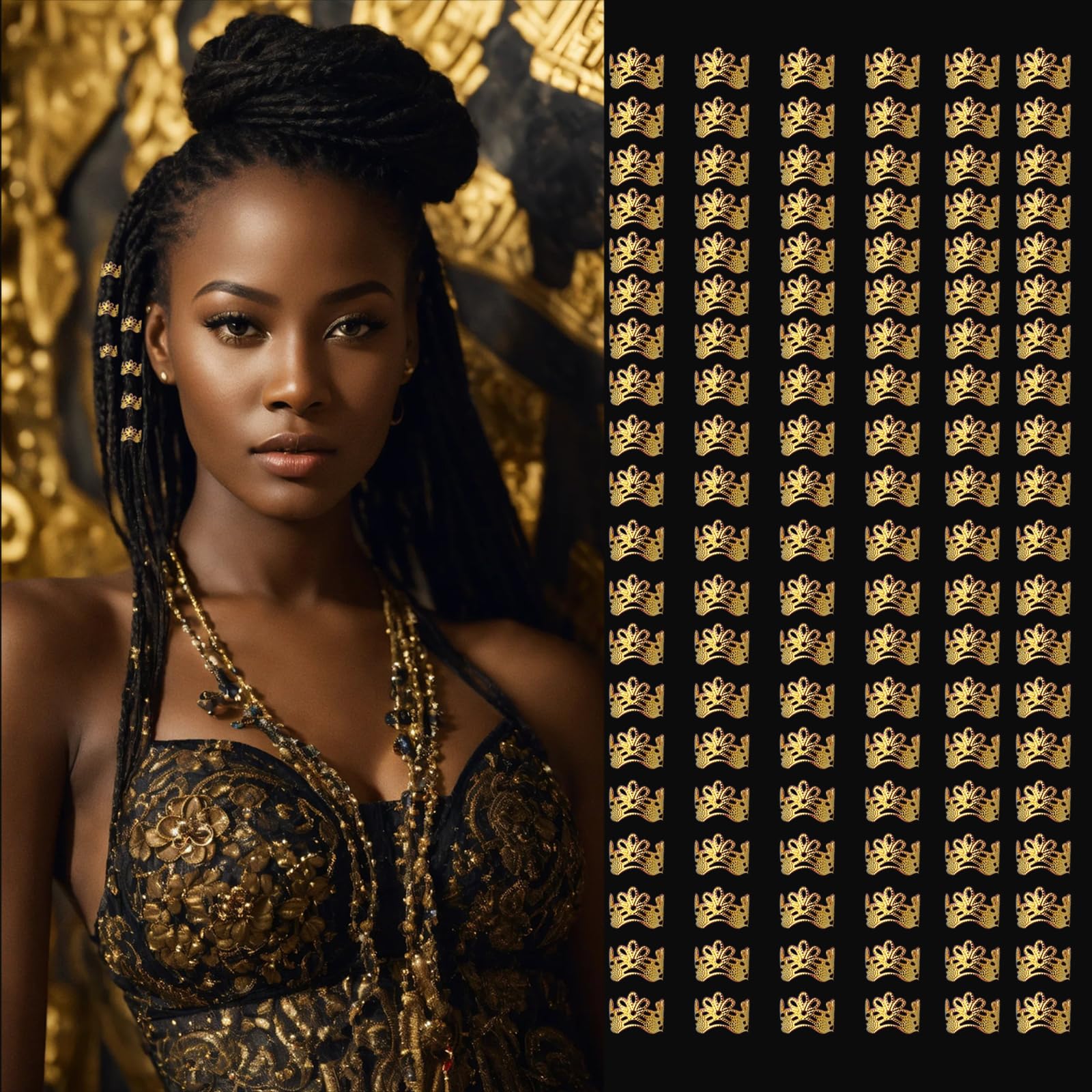 Flosius 120PCS Hair Jewelry for Braids Accessories, Hair Beads for Braids, Gold Hair Accessories, Metal Gold Braids Rings Cuffs Clips for Dreadlock