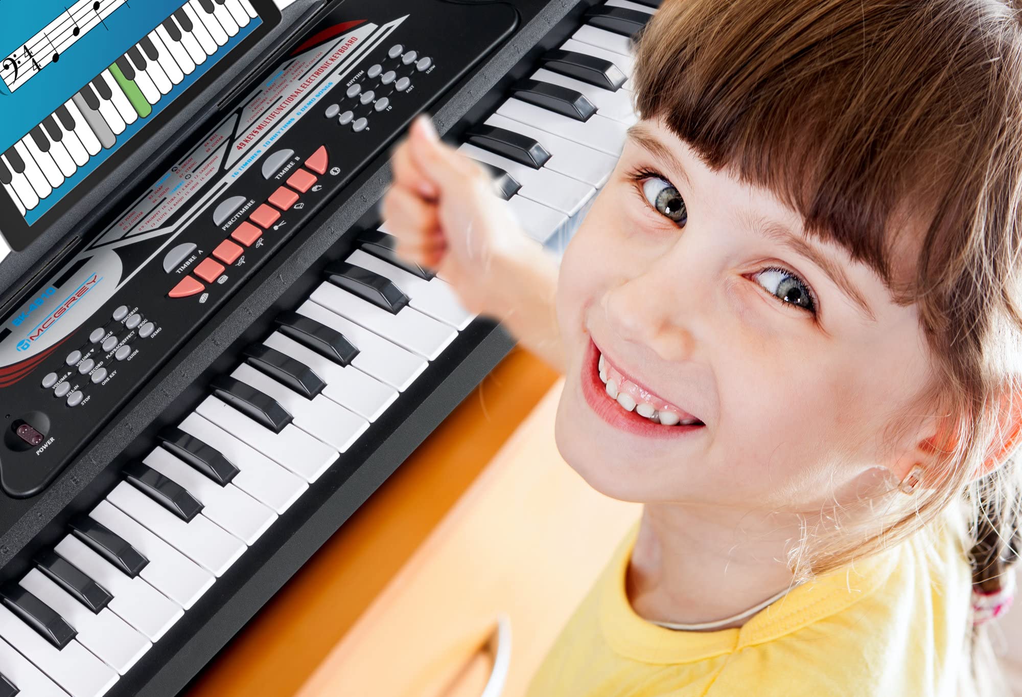 McGrey BK-4910BK Set Keyboard per principianti - 49 tasti, 16 suoni, 10 ritmi, 8 suoni percussivi e 6 demo - incl. microfono, leggio e cuffie - nero