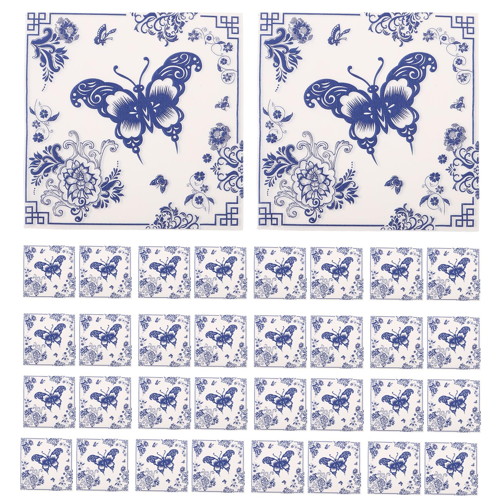 Servilletas de Papel Desechables Chinoiserie Azul para Fiestas y Banquetes, 5 Paquetes de 100 Unidades, Toallas de Mesa Absorbentes para Bodas, Despedidas de Soltera y