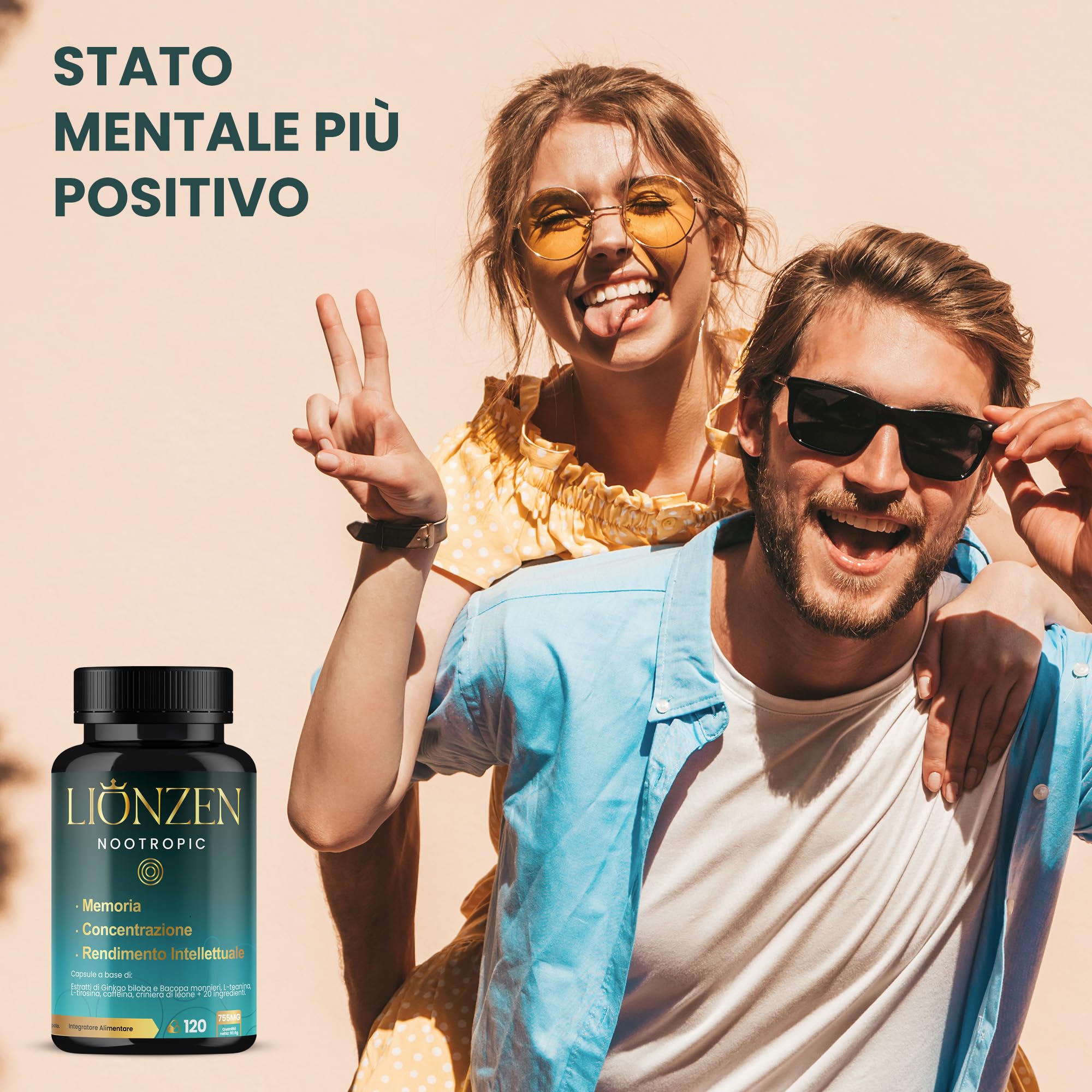 Nootropico concentrato Memoria e Concentrazione | +23 ingredienti naturali: Bacopa, Ginkgo Biloba, Caffeina, Hericium Erinaceus, Vitamine, Magnesio, L-Tirosina, Ashwagandha, Ginseng