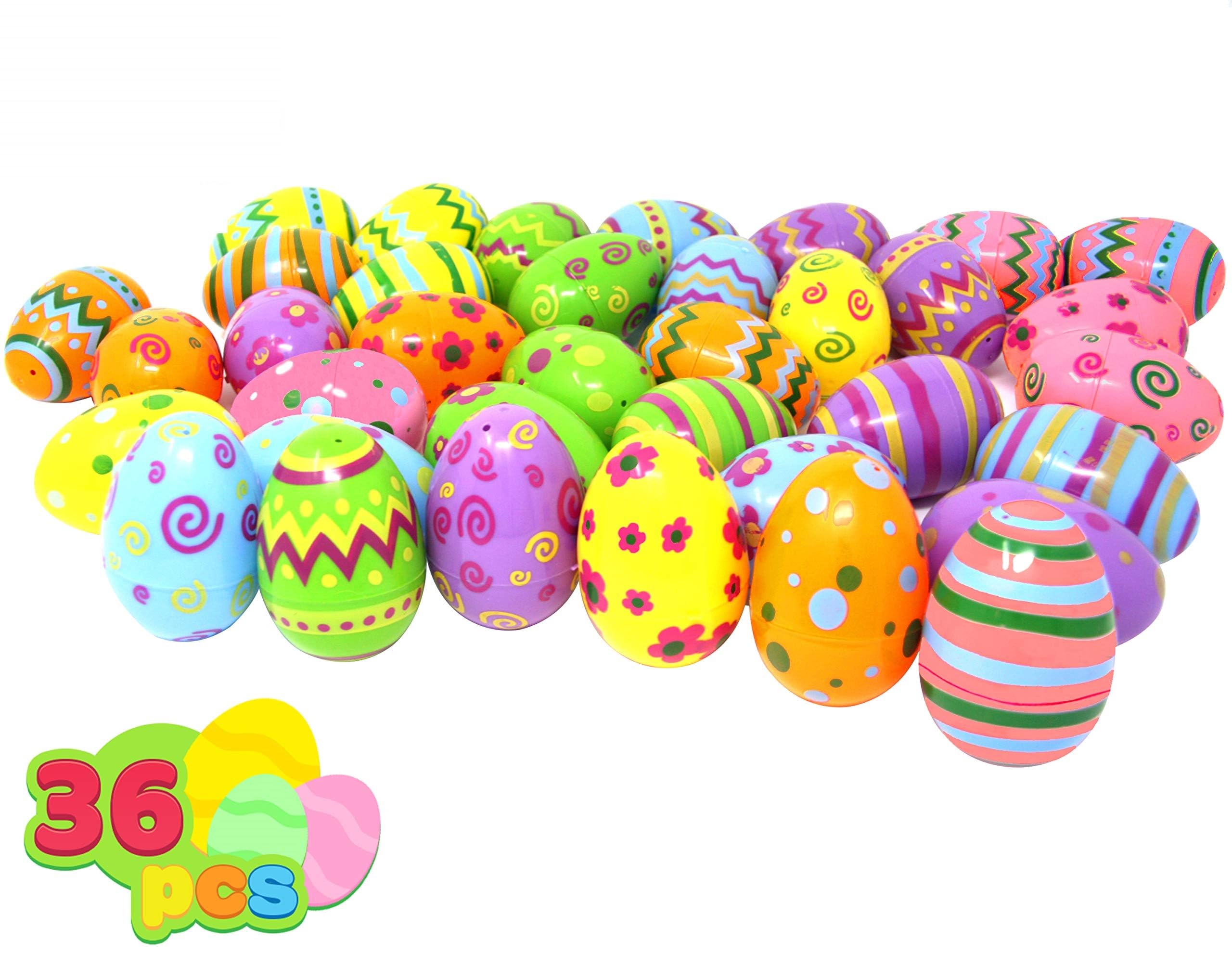JOYIN Toy 36 PCS Plastic imprimé d'oeufs de Pâques Brillants, Plus de 3,15 '' de Haut pour la Chasse à Pâques, des remplisseurs de Panier, des Fournitures de Prix en Classe