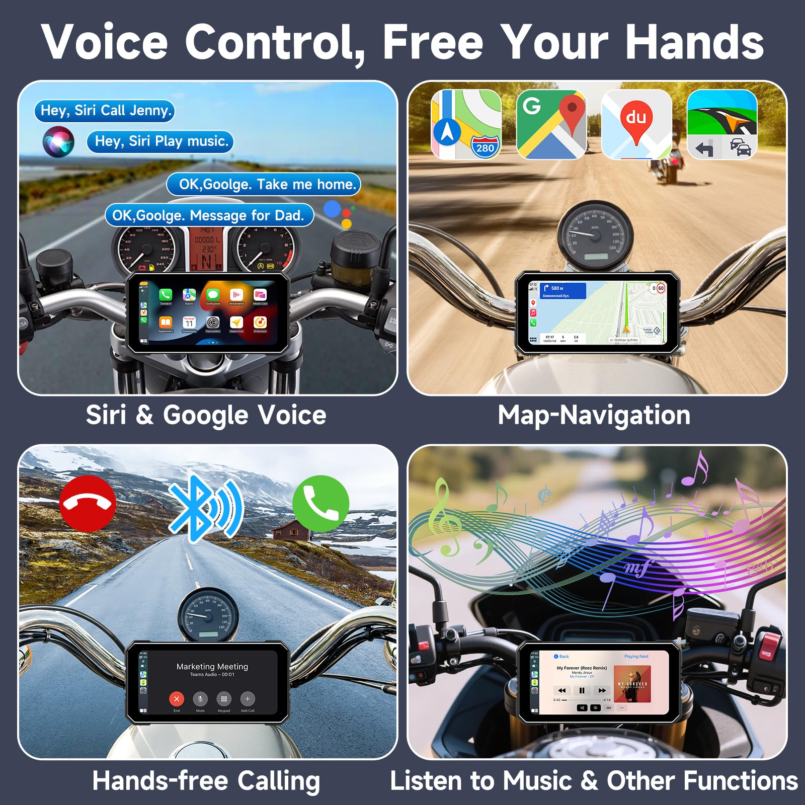 Vtopek 4K Dashcam Motorrad CarPlay 6,25-Zoll Motorrad Display Wireless Carplay Android Auto Motorradnavigationsgeräte IP67 Wasserdicht Motorad Navigation Dual-Bluetooth Siri Fernbedienung 64GB-Kart