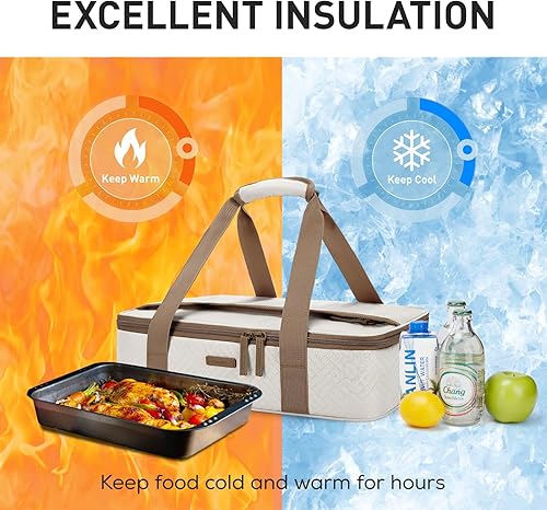 Miniatura 3 de TOURIT Cazuela aislada de dos pisos para alimentos calientes o fríos, transportador térmico expandible de alimentos para comidas de picnic, fiestas