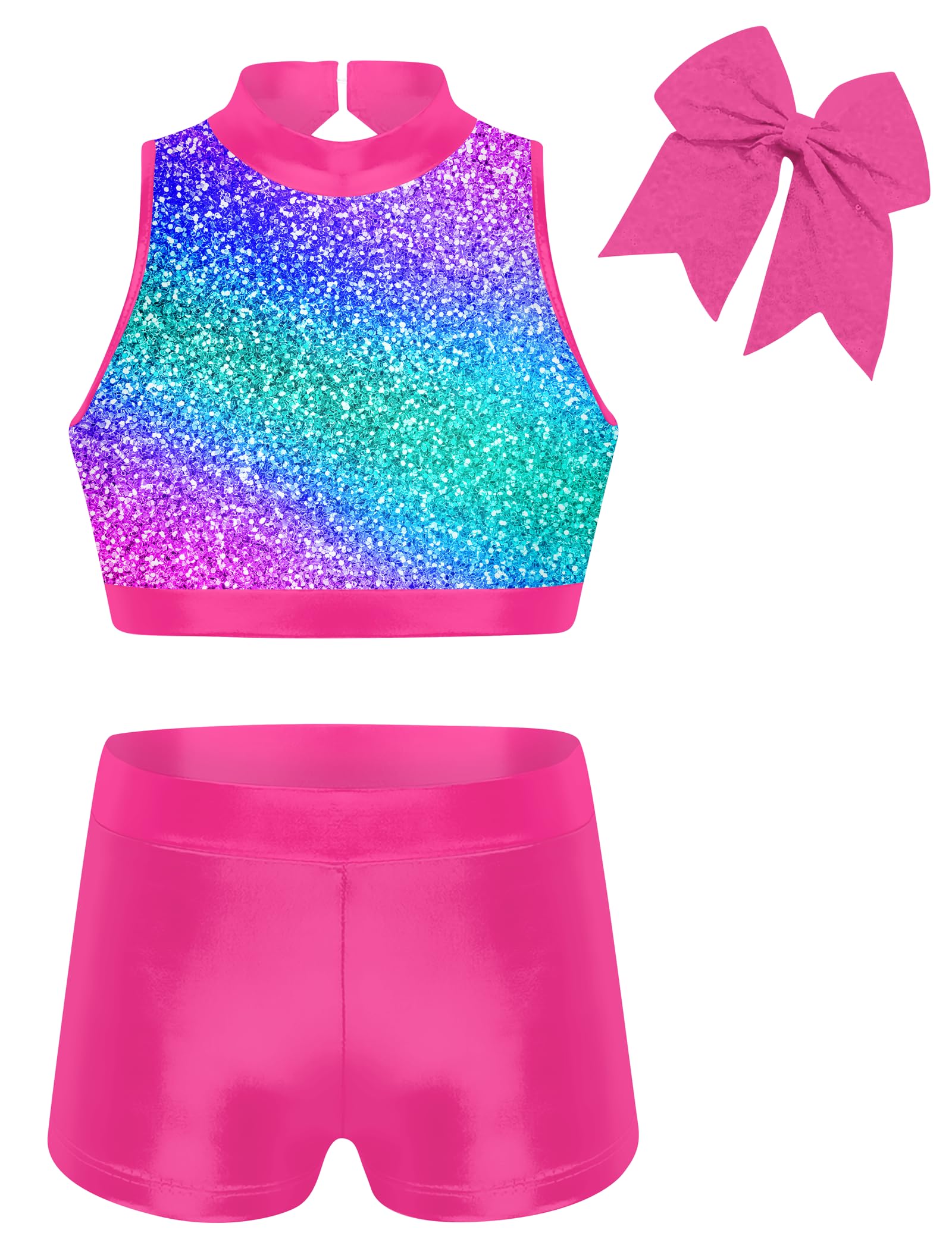 Vogseek Gymnastics Leotards for Girls with Shorts Sparkly Ballet Dance Unitards Biketards Kids Activewear