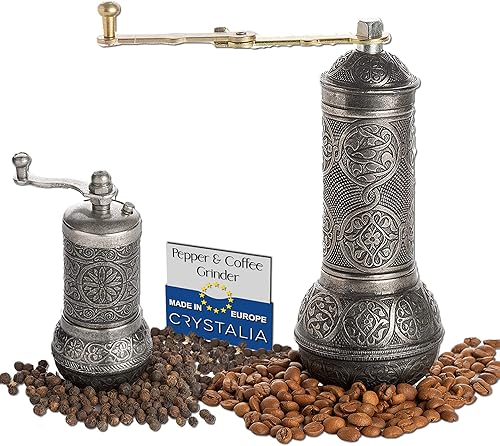 Crystalia Molinillo de café y molinillo de pimienta negra, juego de 2, plata oscura