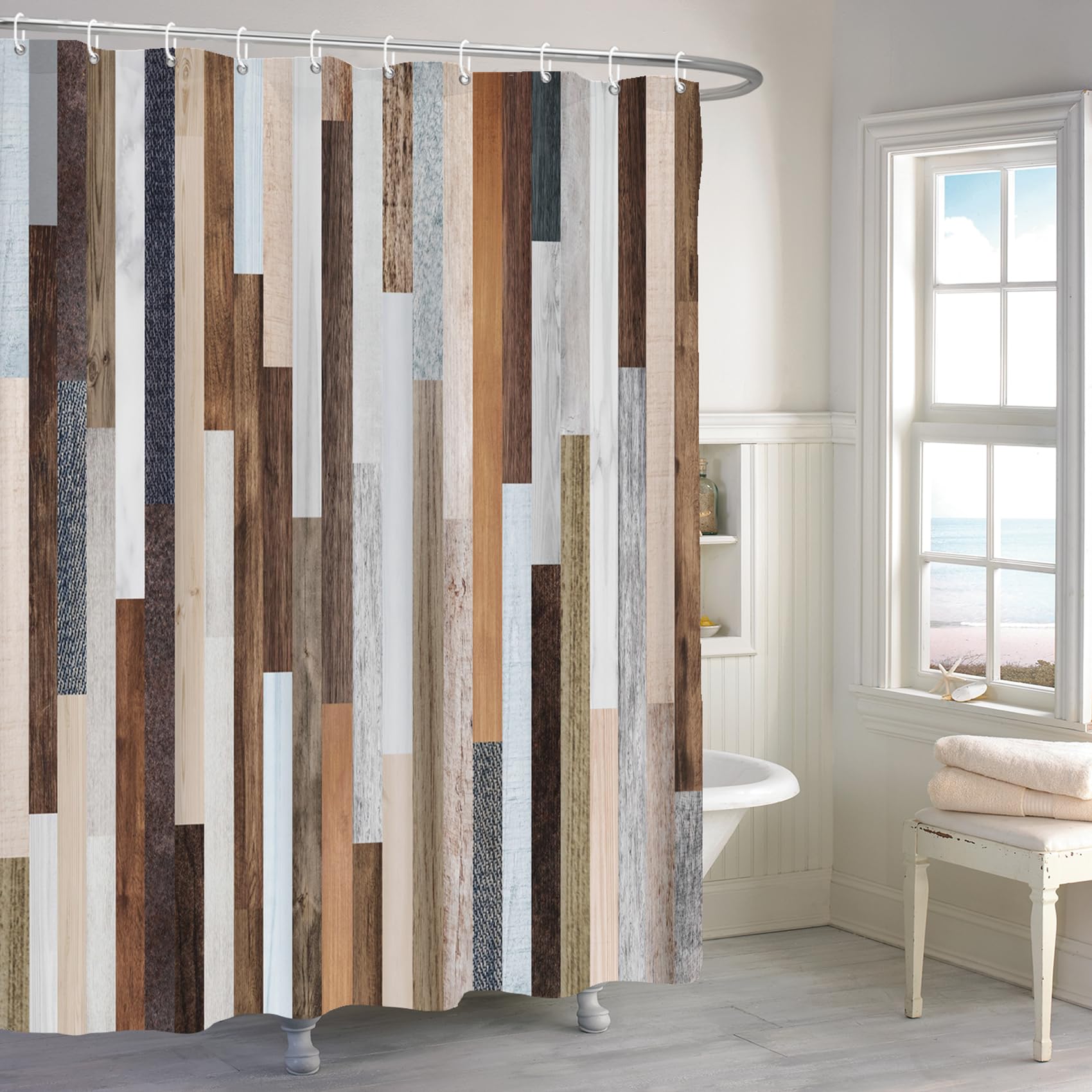 Renaiss 72x84 Inches Rustic Wooden Shower Curtain Western Farmhouse Old Wood Plank Brown Retro Hardwood Country Fabric Shower Curtains for Bathroom