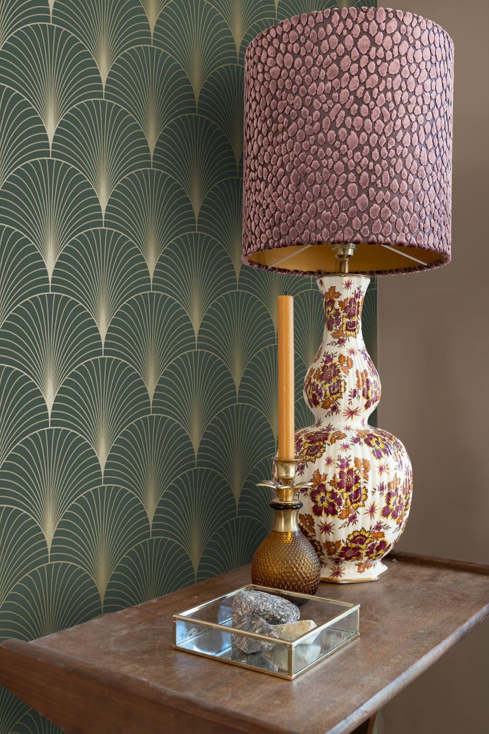 papier peint art déco vert foncé et or 53 cm x 10.05 m - ESTAhome