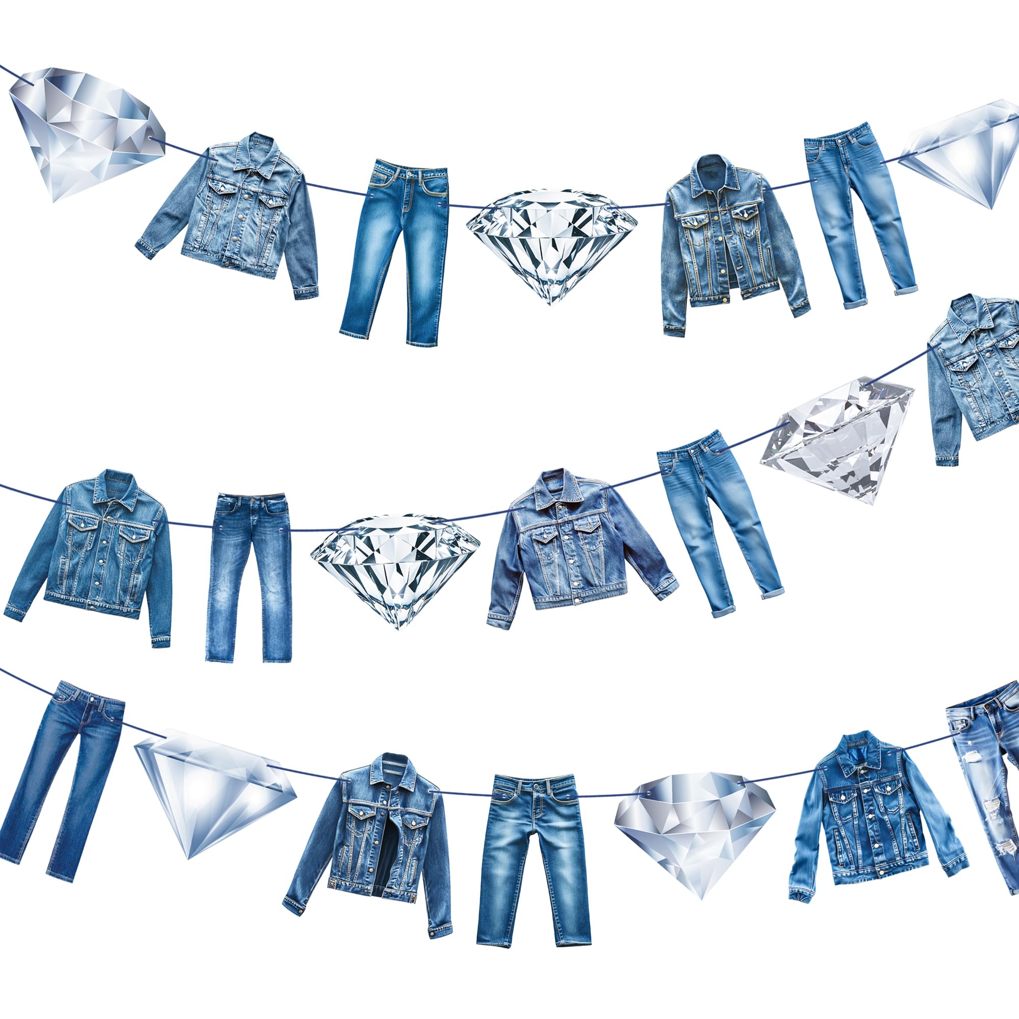 Denim and Diamonds Party Banners Denim Themed Party Decorations 2PCS Denim and Diamonds Birthday Banners Jeans Jacket Party Decor for Dimonds Themed Bachelorette Birthday Supplies