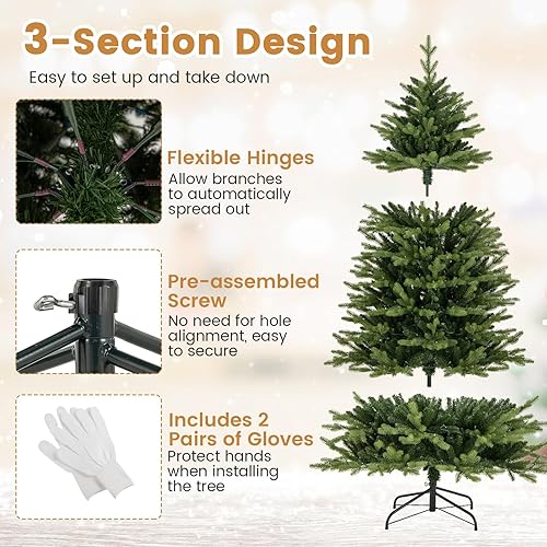 Miniatura 6 de Goplus Árbol de Navidad artificial preiluminado de 6 pies, árbol completo de Navidad con bisagras con 350 luces LED blancas cálidas y multicolor, 11