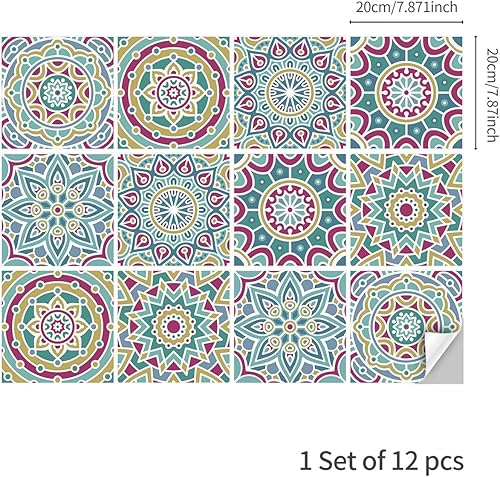Vista 14 de Lukery Azulejo de despegar y pegar, impermeable, para cocina, mandala, azulejos autoadhesivos, azulejos de PVC, azulejos de pared, azulejos