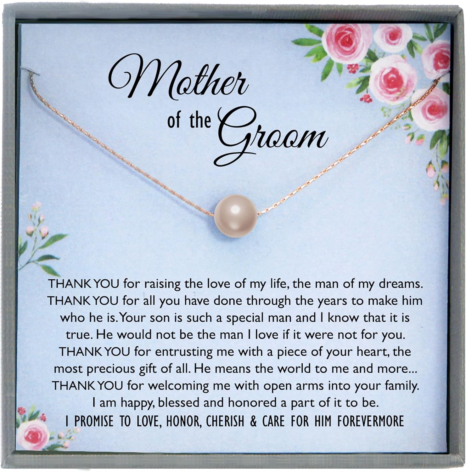 Be Wished Mother of the Groom Gift from Bride, Blush Peach Pearl Necklace 14K Rose Gold Filled with Meaningful Message