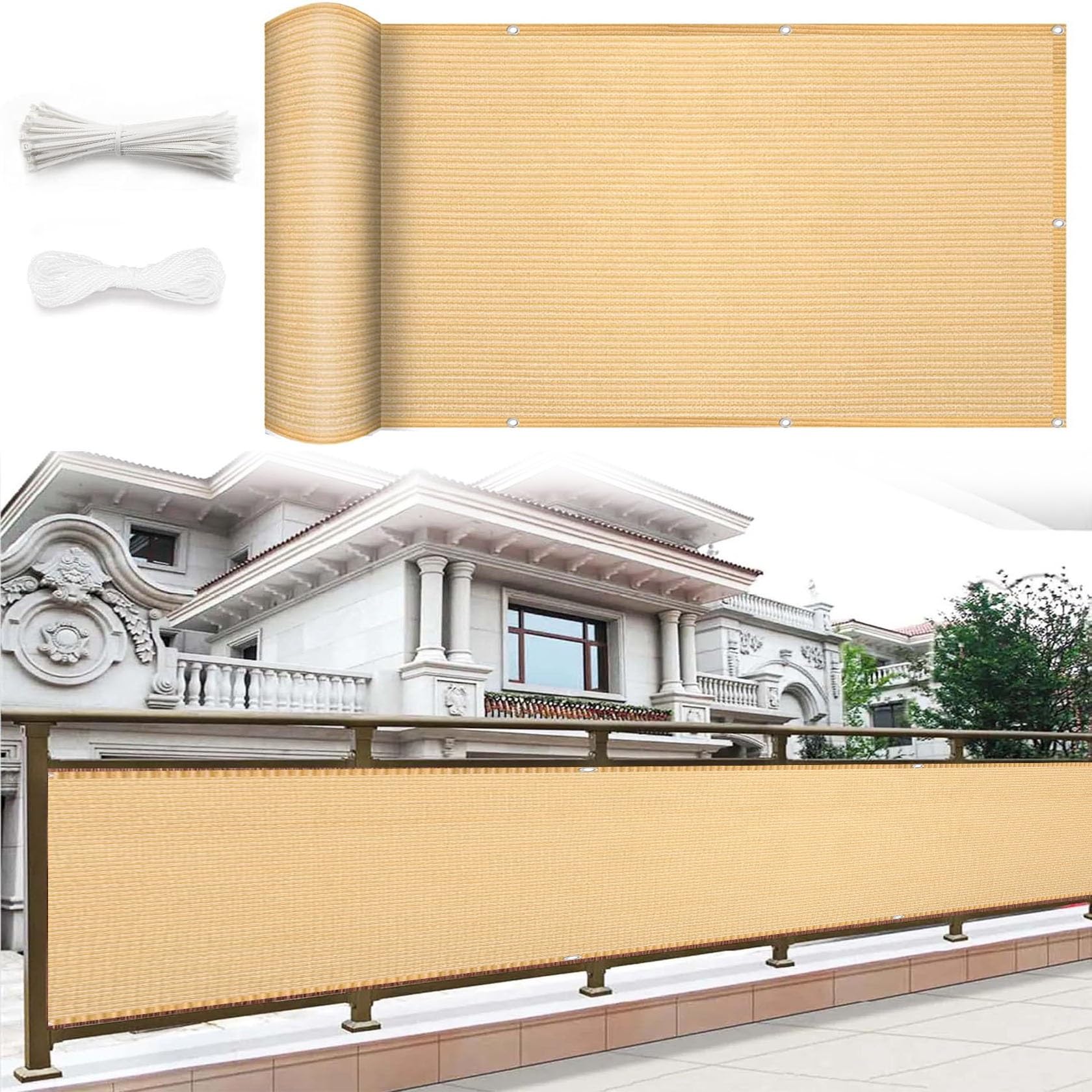 Tenda Frangivista Per Balcone AEREY 80x600cm - Schermo Privacy Taupe Con Occhielli In Acciaio - Protezione Da Vento, Sole E Sguardi Indiscreti