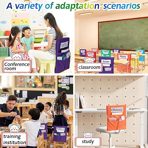 Miniatura 6 de Chairback Buddy - Tabla de bolsillo, bolsillos para silla de aula con 3 bolsillos y 1 etiqueta de nombre de estudiante, organizador de bolsillos