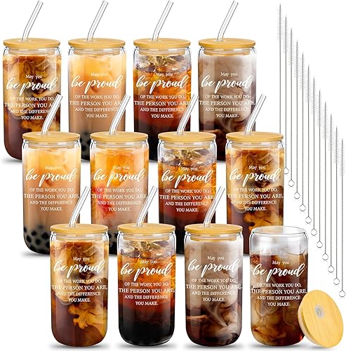 Juego de 12 vasos de vidrio de agradecimiento para empleados, regalos de agradecimiento para compañeros de trabajo, vasos de vidrio de