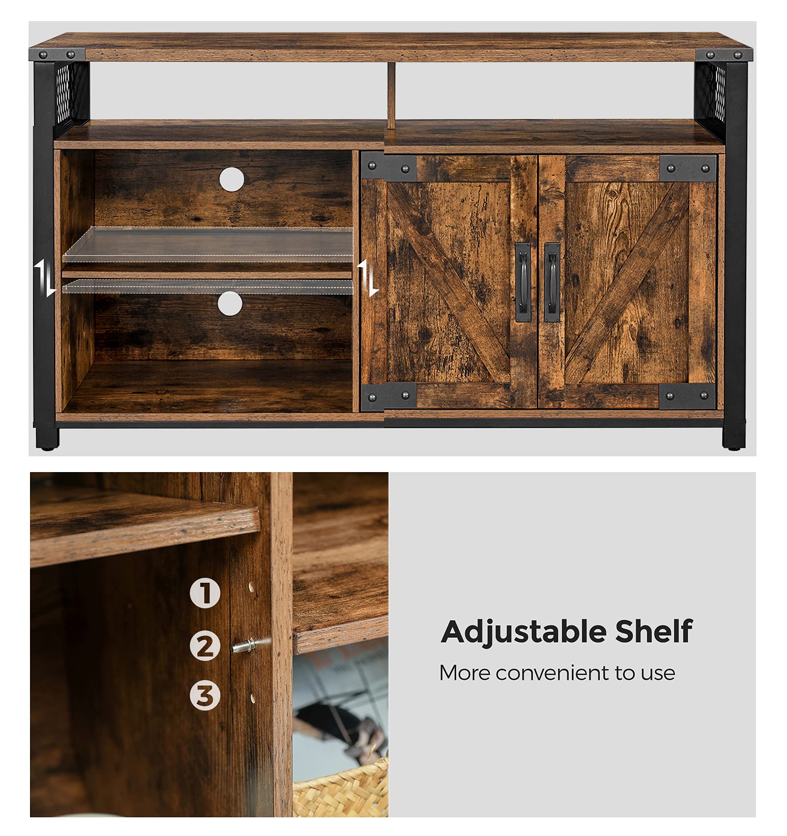 VASAGLE TV Stand for 55Inch TV with Barn Doors, Entertainment Center and TV Console, TV