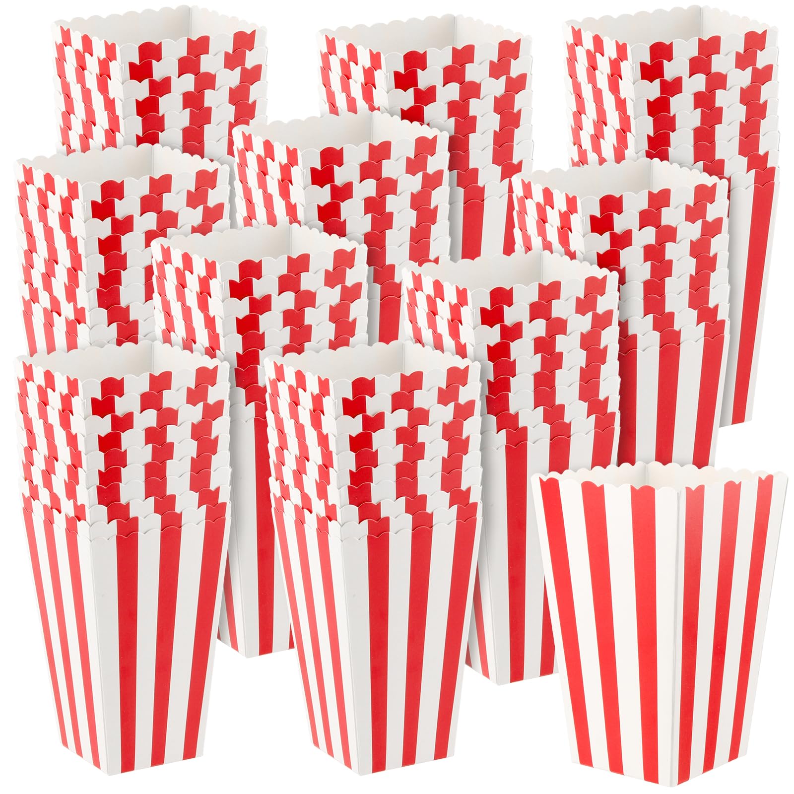 ZEONHEI 100 Pcs Popcorn Bags, Small Popcorn Cartons, Striped Paper Popcorn Boxes Cardboard Candy Container for Parties, Birthday, Wedding, Cinema