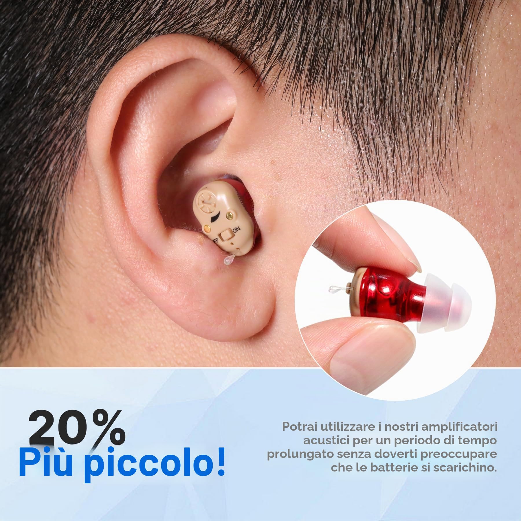 Digitale ricaricabile - Dispositivo personale Mini CIC per l'orecchio interno per adulti e anziani - Tecnologia completamente digitale con custodia di ricarica portatile USB
