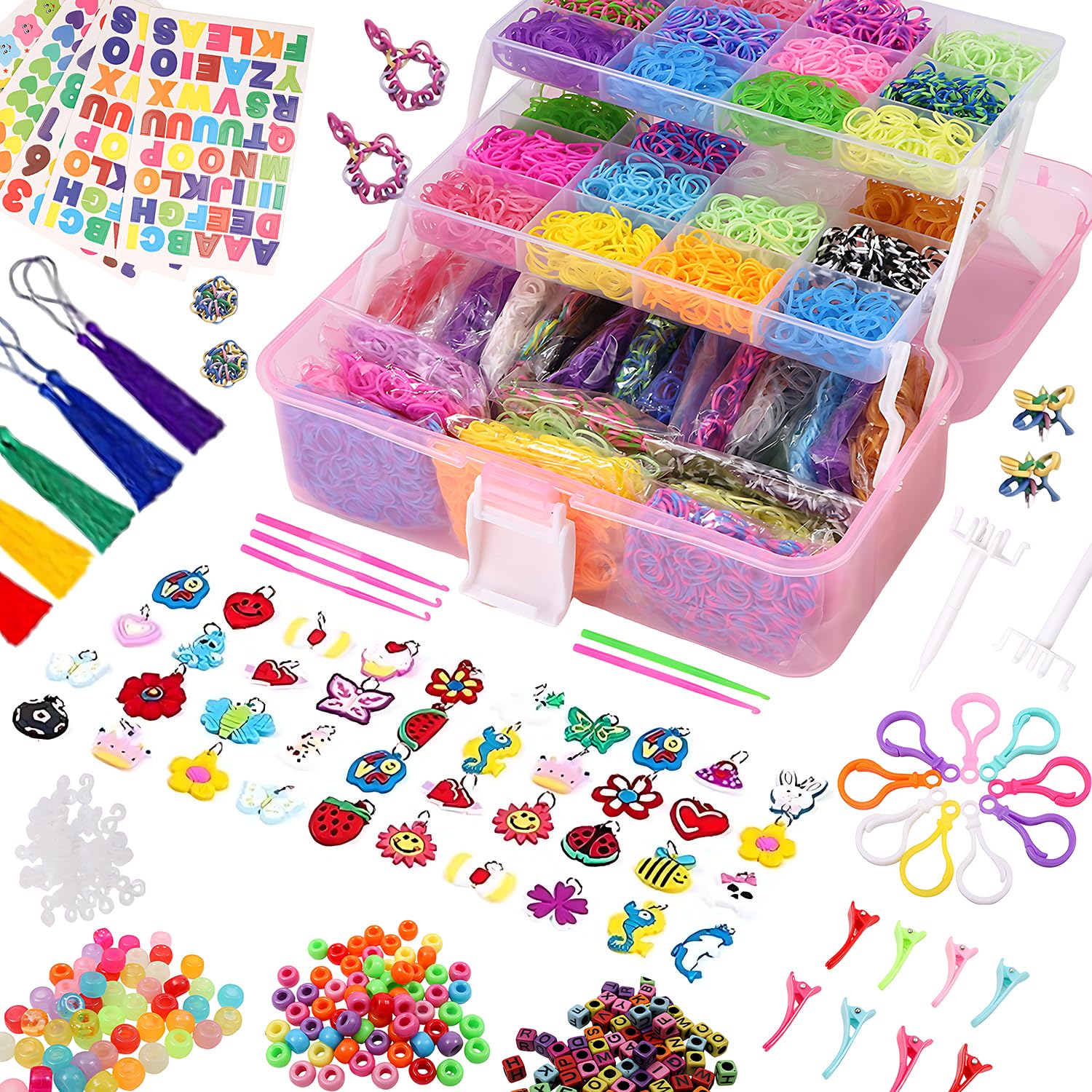 Zaxiva 17500+ Pcs Elastici per Braccialetti, 28 Colori Kit Braccialetti Fai Da Te Bambina Elastici di Gomma Bracciale Giochi Con Scatola a Tre Strati, Regali per Bambini di età Superiore ai 6 Anni