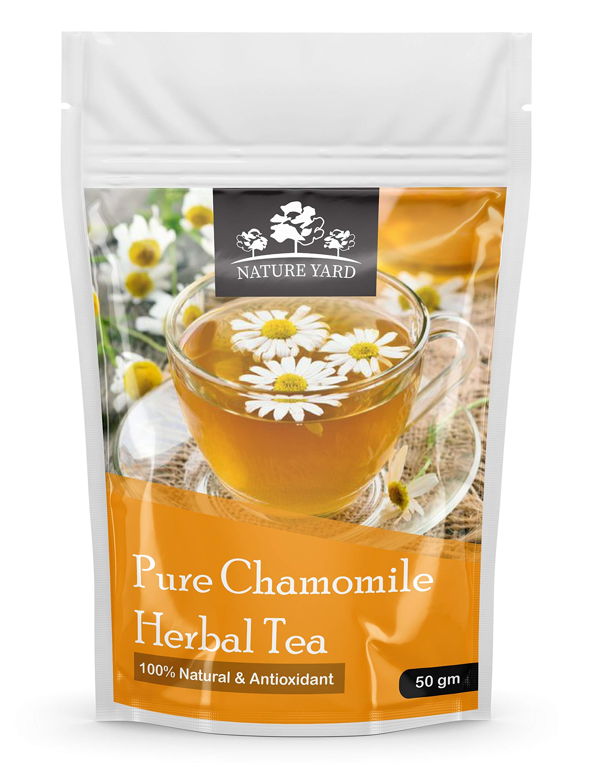 NATURE YARD Pure Organic Chamomile Tea Loose Leaf flowers - 50 gm - Good for stress, Anxiety, Sleep, skin - Fresh buds direct from farms