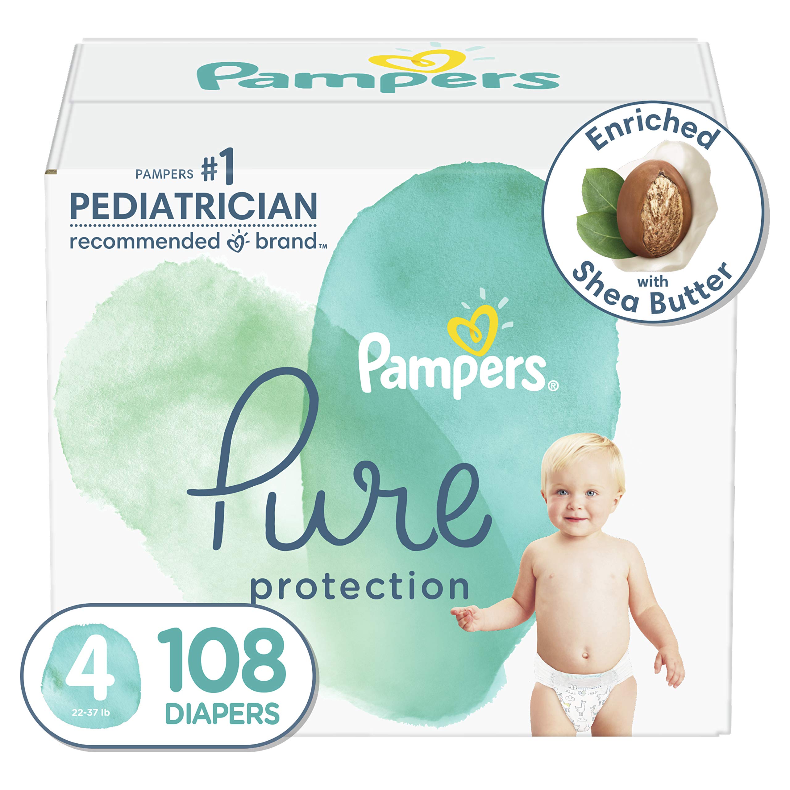 Diapers Size 4, 108 Count - Pampers Pure Protection Disposable Baby Diapers, Hypoallergenic and Unsc
