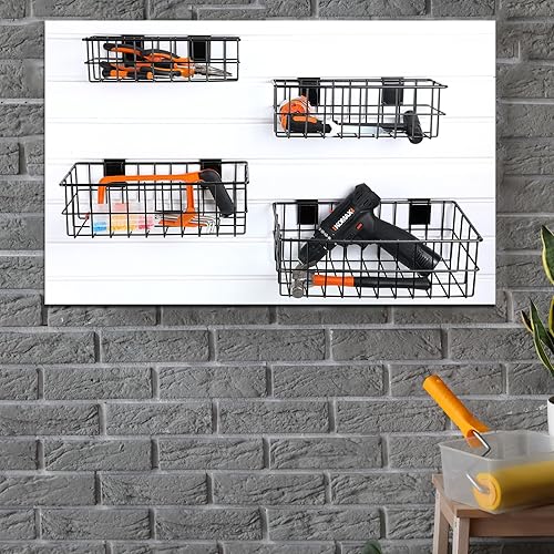 Miniatura 6 de Barydat Juego de 35 accesorios de pared de metal ventilado, incluye cestas de alambre de metal ventilado, contenedores de almacenamiento y ganchos