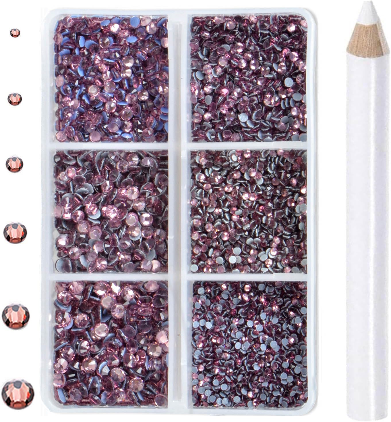 8000pcs Hotfix Rhinestones Flatback,Rhinestones for Crafts Clothes Mixed 6 Sizes, Hotfix Crystals with Wax Pencil Kit, SS3-SS12,Lt. Amethyst