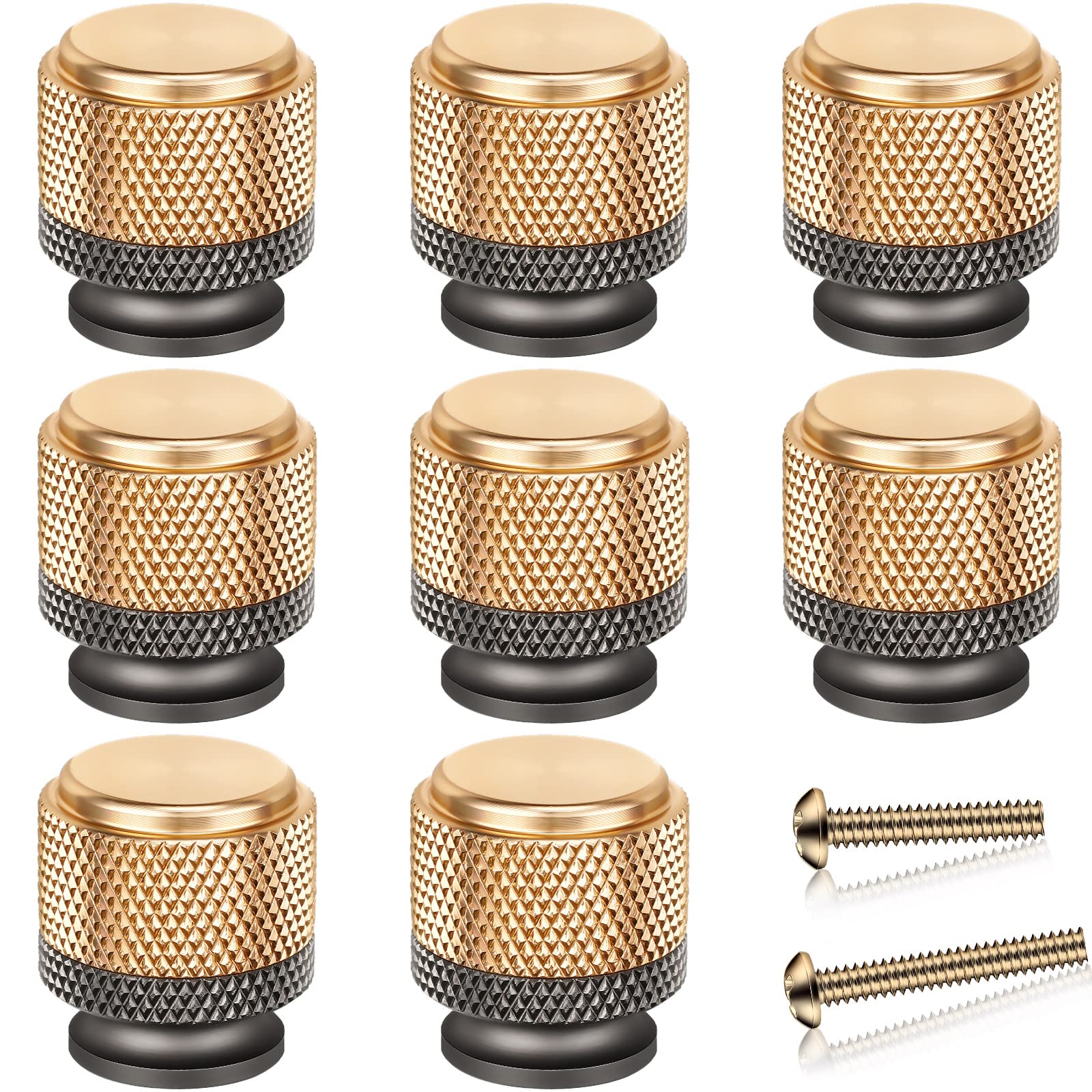 Ripeng8 Pack Gold Cabinet Knob Drawer Knob Knurled Kitchen Cabinet Knobs Aluminum Knobs for Cabinet Handles Cupboard Dresser Drawer Pull(Gold Gray)