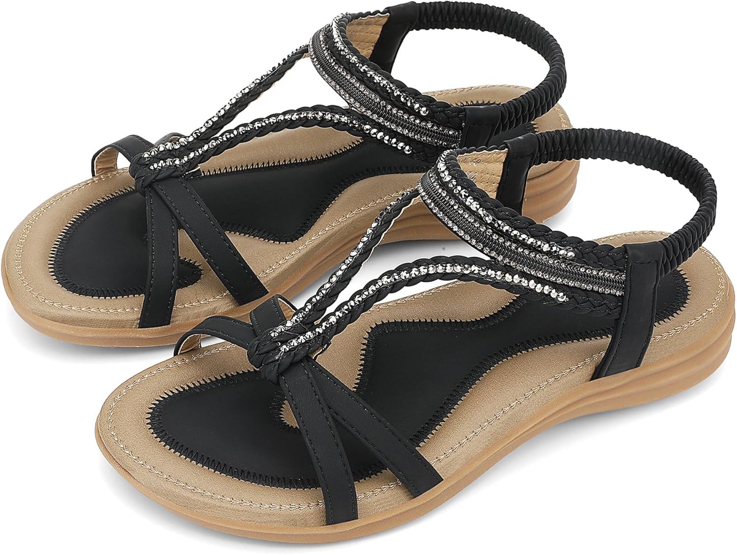 UBFEN Womens Bohemian Flat Sandals With Back Strap Summer Beach Comfortable Bling - Image 6