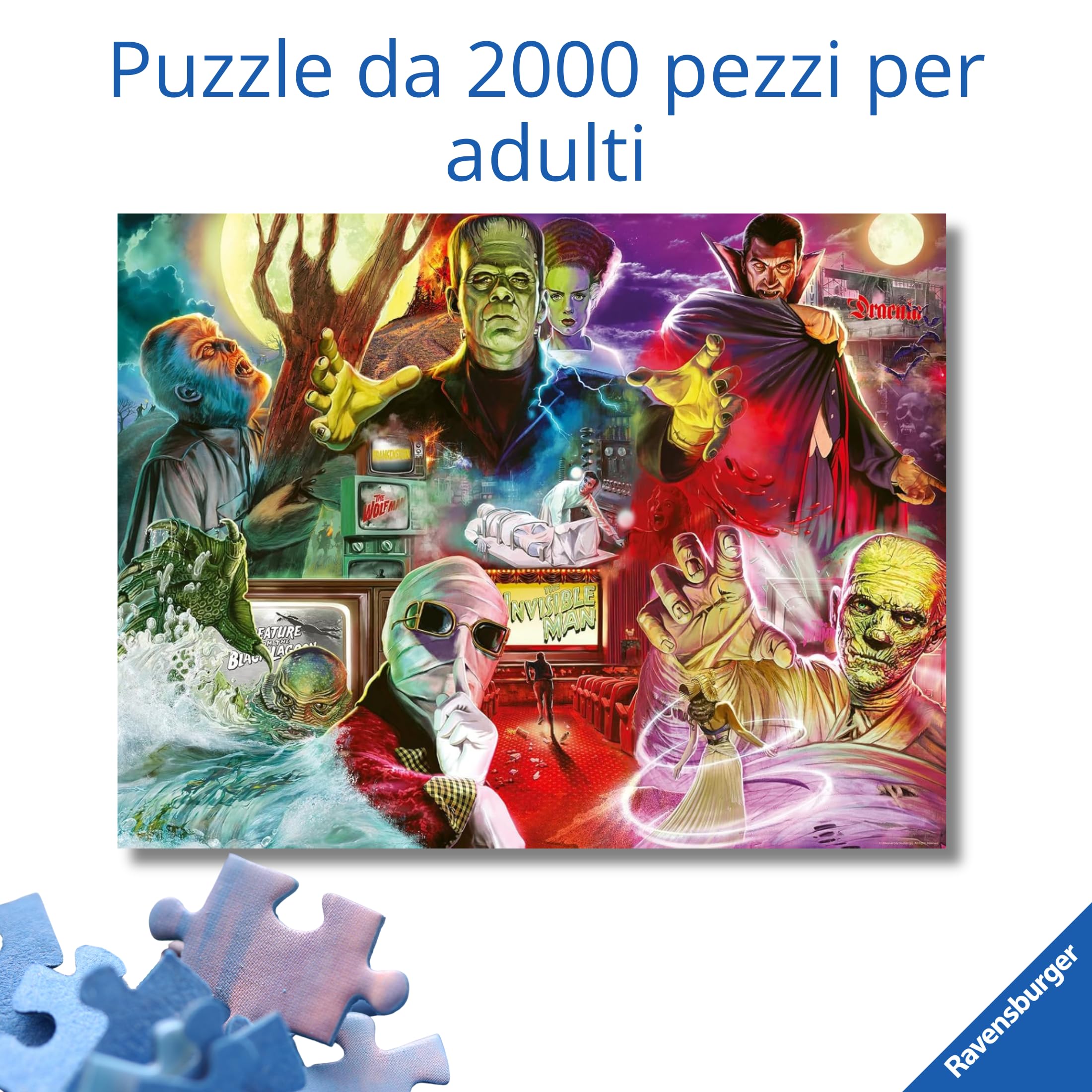 Ravensburger - Puzzle 2000 Pezzi Universal Monsters, Puzzle Adulti 98x75cm