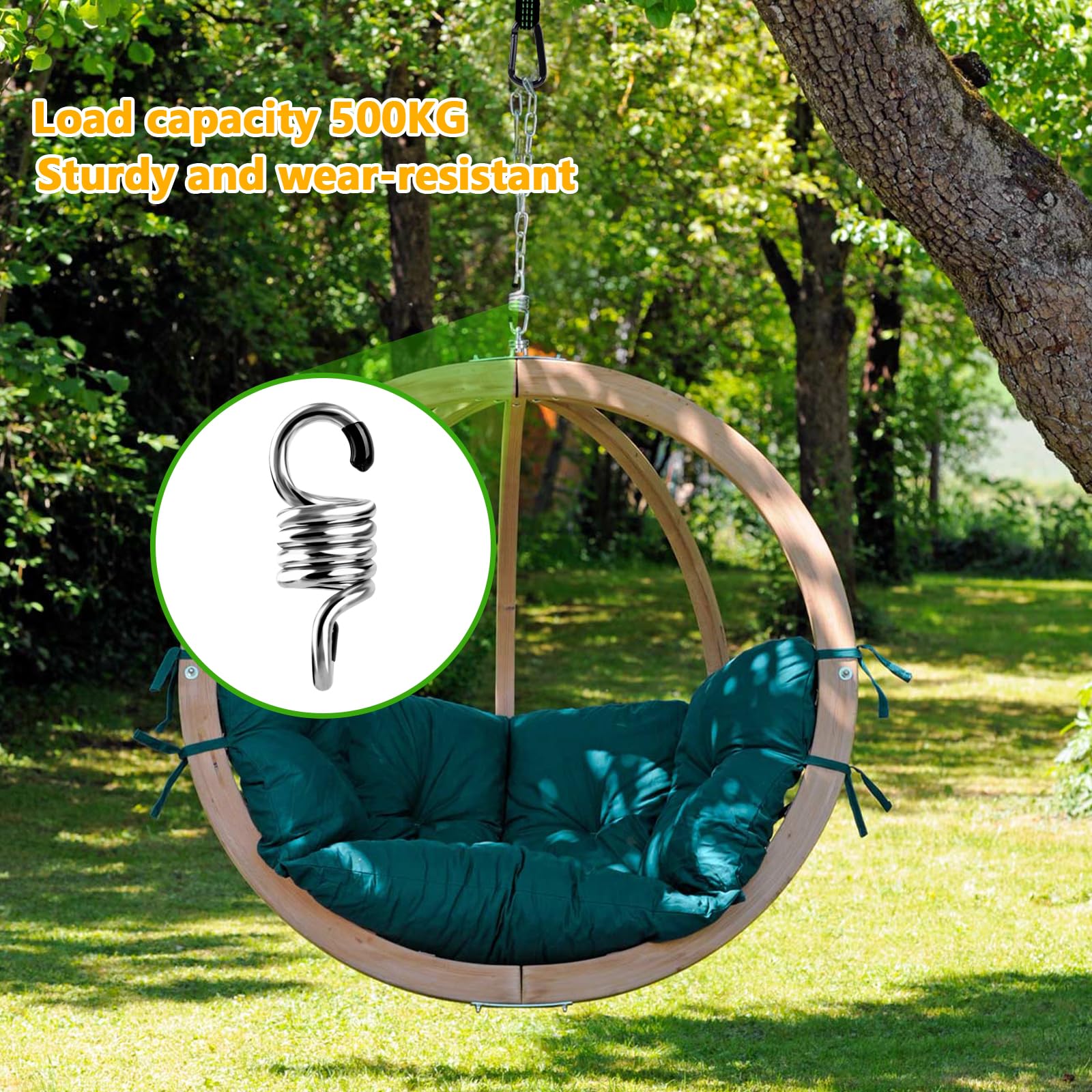 Fixation balançoire hamac 3 m pack de 2 pour fauteuil suspendu avec mousquetons et crochet amortisseur