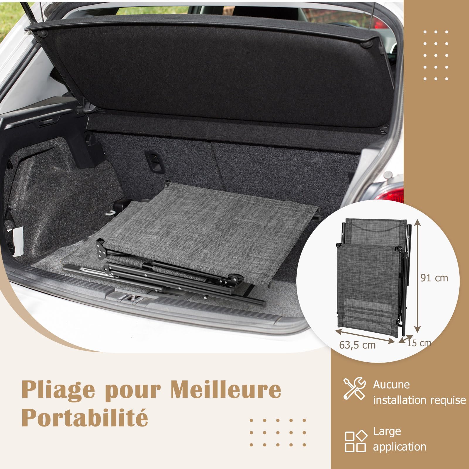 GIANTEX Lot de 2 Transats Jardin Extérieur, Chaises Longues Pliables avec Dossier et Repose-Pieds Réglables, Transats Pliables, Charge 150 KG, Bain de Soleil pour Jardin, Piscine, Patio (Gris)