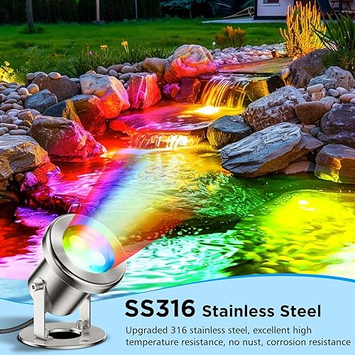 Miniatura 8 de LyLmLe Luces LED para estanque con control de aplicación, 6 W SS316 de acero inoxidable RGB luz subacuática con transformador de 12 V, luces
