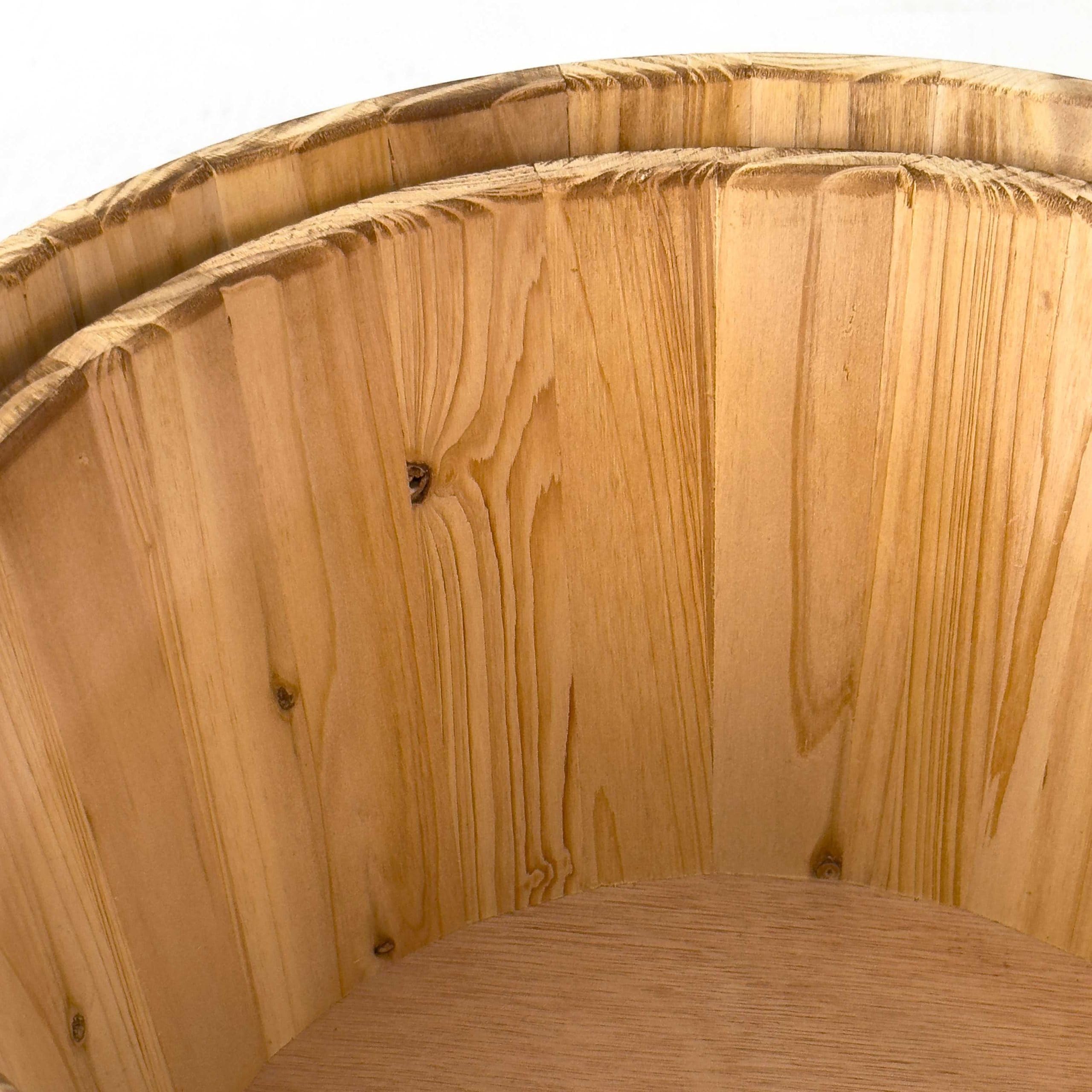 Set 2 Mastelli in Legno di Abete Brunito Marrone, Fioriere e Portaoggetti Decorativi di Diverse Dimensioni, Contenitori Rustici per Casa e Giardino