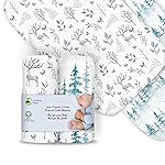 100% Organic Cotton Fitted Travel Crib/Playard Sheets for Guava Lotus, BabyBjorn, Dream on Me, Baby Joy and All Other 24 x 42 Pads/mattresses. Safety Strap Holes in Each Corner. 2 Pk, Deer & Forest