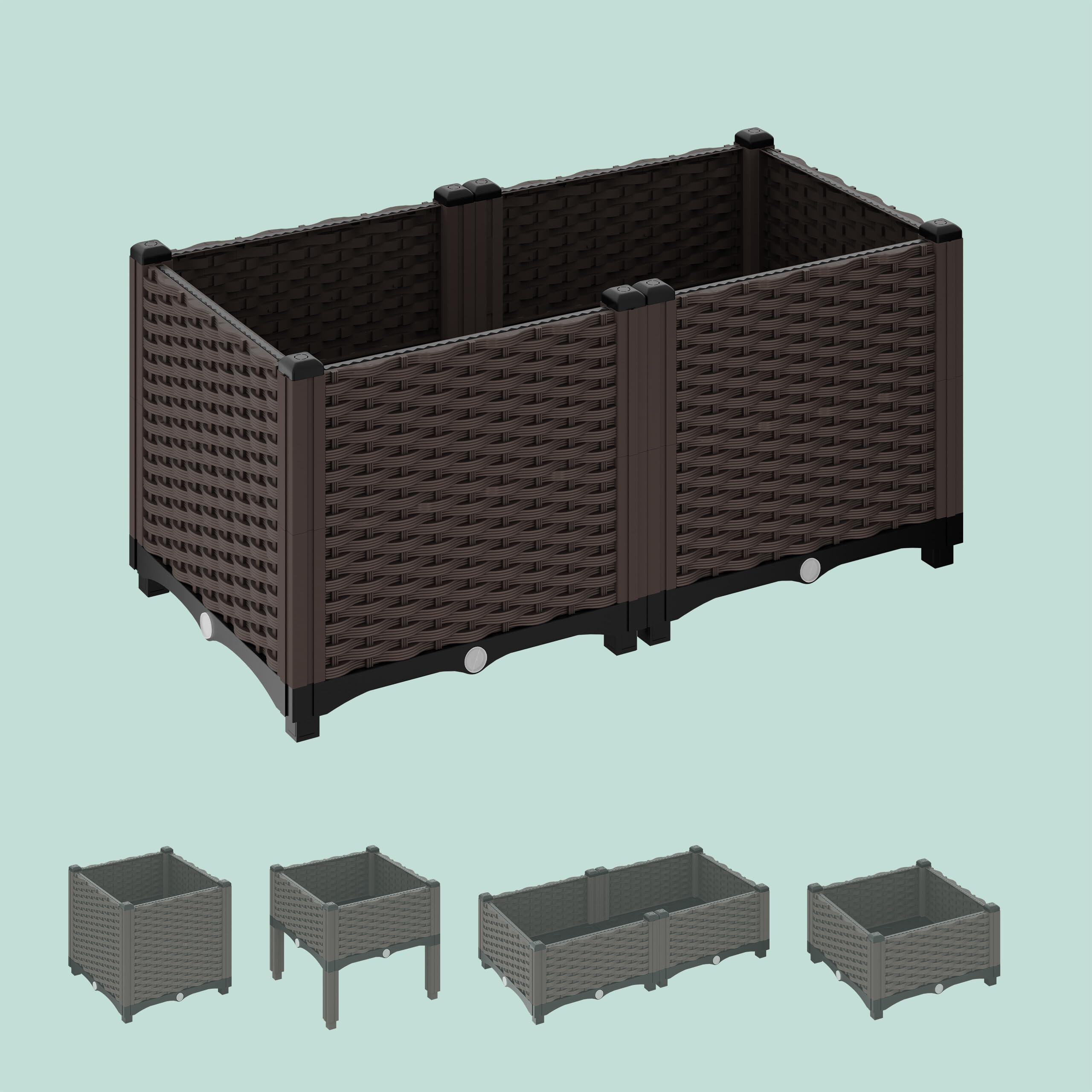 Relaxdays Jardinière, Aspect rotin, H x L x P : 38 x 80 x 40 cm, pour Le Balcon, Le Jardin ou la terrasse, Marron