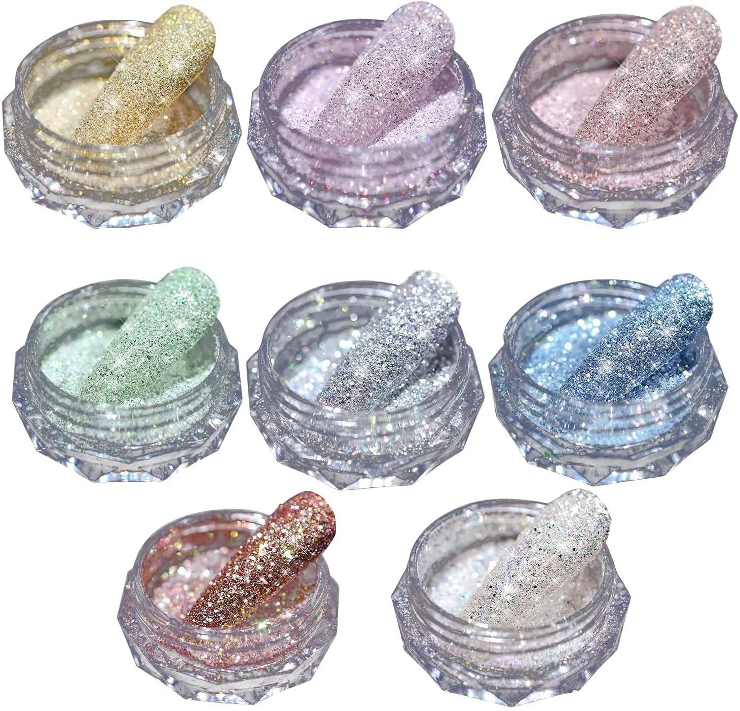 1 / 8pcs Glitter Nail Art Pigment Pigment Polvere, Nail Art Specchio Pigmento Polvere in Polvere Scintillio Giorno Rosa Branzini Chrome Chrome Powder (Color : 8Pcs)
