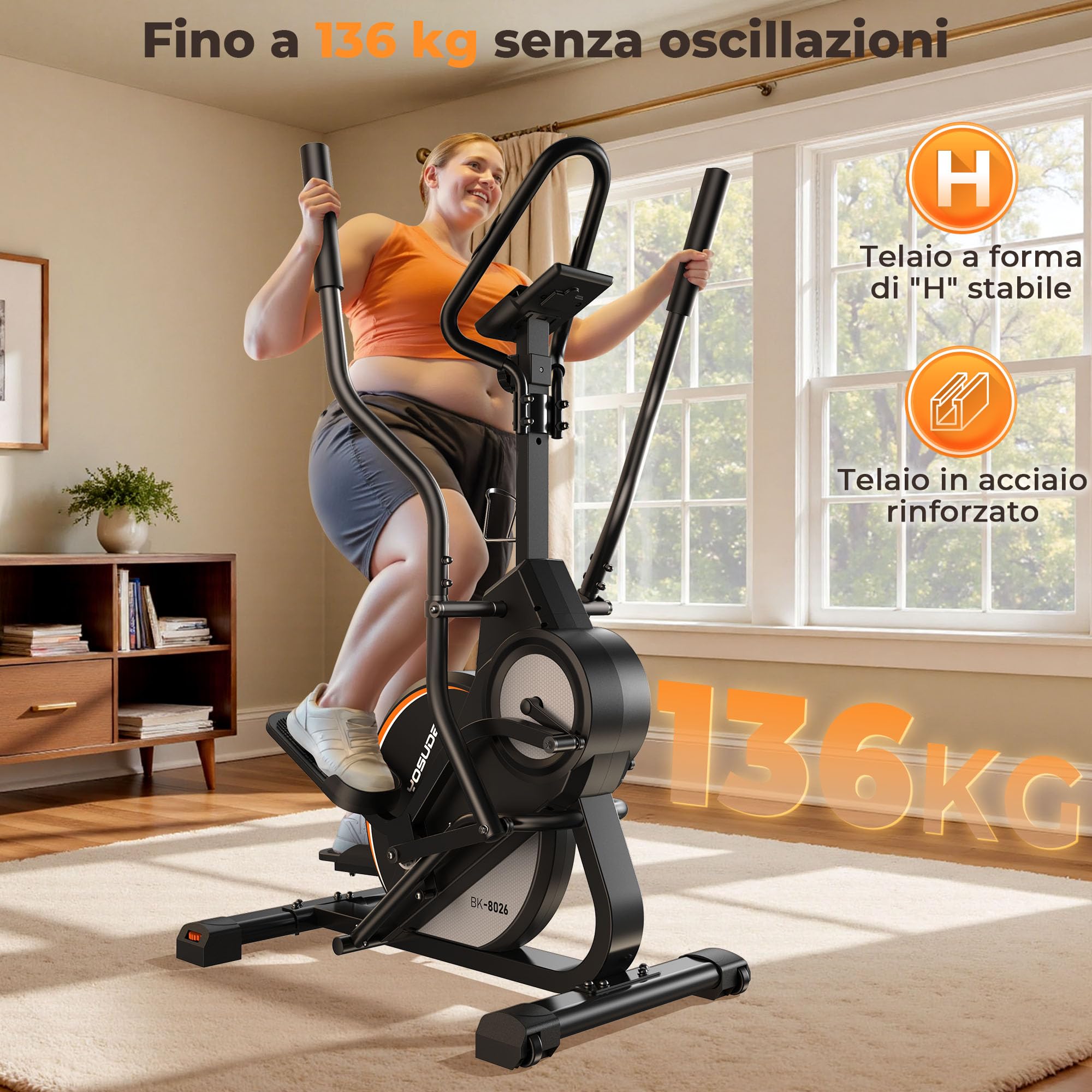 YOSUDA Ellittica da casa professionale, 3 in 1 (Ellittica + Pedaliera + Stairmaster), 16 Livelli di Resistenza, Volano da 8 kg, Resistenza Magnetica Ultra Silenziosa, Inclinazione di 45°, Monitor LCD